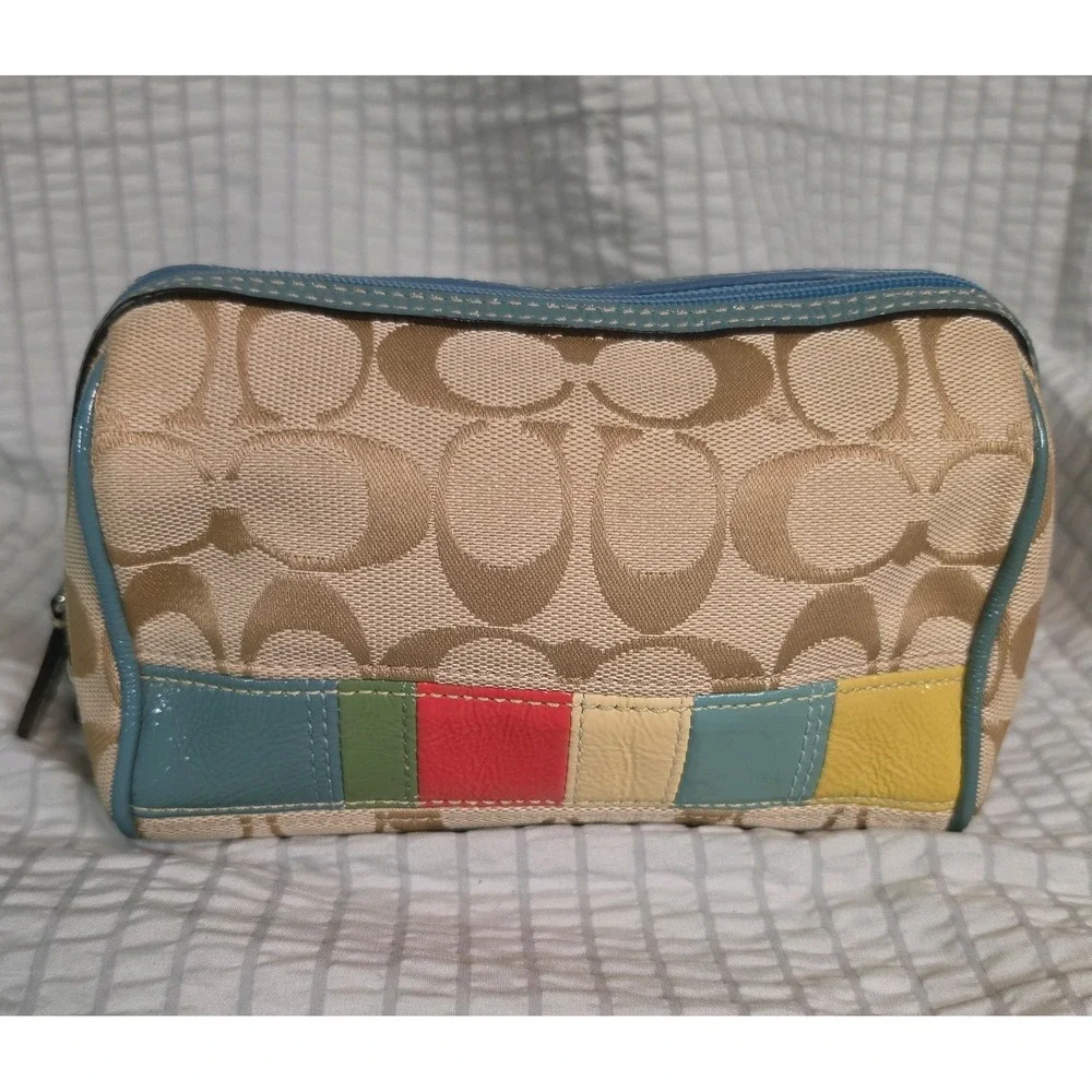 Signature COACH Zip Cosmetic Bag Multi Stripe Signature Canvas